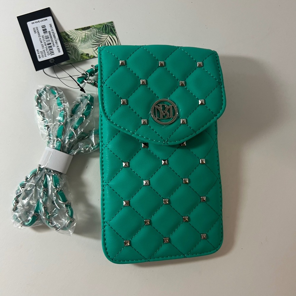 Studio Badgley Mischka Phone Case Diamond Quilting Studs Green NWT‎